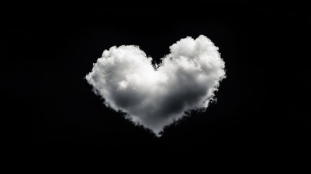 A captivating heart-shaped cloud emerges against a dark backdrop, creating a striking visual representation of love and affection. Ideal for artistic projects.の素材
