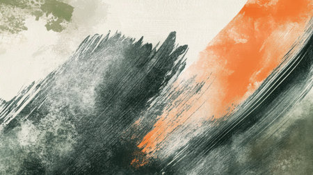 This vibrant abstract artwork features bold brush strokes in orange and earthy tones, creating a dynamic and modern visual that enhances any creative project.の素材