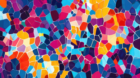This vibrant mosaic features a mix of bright colors and abstract shapes, perfect for creative projects or as a dynamic background. The playful design showcases geometric elements in a rich palette.の素材