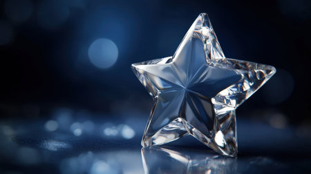 A stunning crystal star captured on a soft blue background, showcasing its elegant facets and reflections. Perfect for design, decoration, or celebration themes.の素材
