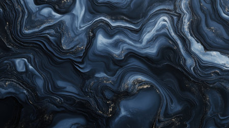 This abstract dark blue marble texture features captivating flowing patterns and swirls. Perfect for backgrounds, designs, and artistic projects.の素材