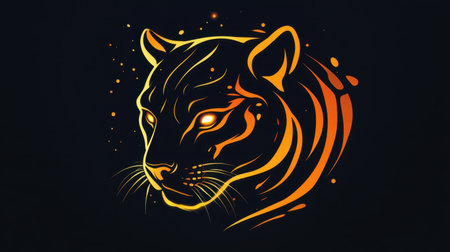 This striking graphic features a majestic panther with fiery accents. Its glowing eyes and bold lines create a captivating visual experience, perfect for artistic projects.の素材