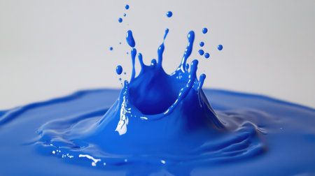 A captivating splash of vibrant blue paint rises from a smooth surface, showcasing dynamic motion and fluidity. Perfect for creative design projects.の素材