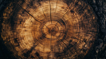 This image showcases the intricate patterns of tree rings on a wooden cross-section, revealing the natural beauty and age of the wood. Ideal for nature and eco-themed projects.の素材