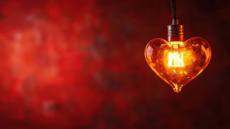 A charming heart-shaped light bulb emits a warm glow, creating a romantic atmosphere against a soft, vibrant background. Perfect for cozy designs.の素材