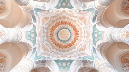 Marvel at the breathtaking beauty of an ornate dome showcasing intricate geometric patterns and vibrant colors, inviting admiration and reflection.の素材