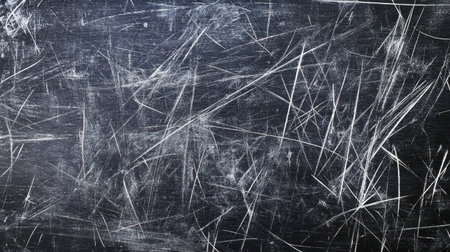 This image features an abstract dark scratched surface with random, chaotic markings. The texture conveys a sense of depth and irregularity, perfect for various design projects.の素材