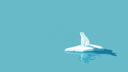 A solitary polar bear rests on a small iceberg amidst a vast blue ocean, showcasing the beauty of wildlife in a serene, tranquil setting.の素材