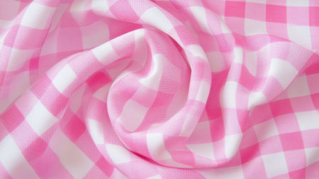 A beautiful soft pink gingham fabric texture perfect for fashion and home decor projects, showcasing a stylish checkered pattern that adds warmth and charm.の素材