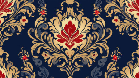 This elegant floral pattern features rich colors and intricate designs, perfect for enhancing home interiors, textiles, and wallpaper. Ideal for creative projects.の素材