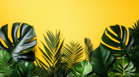 A stunning collection of vibrant green leaves set against a bright yellow background, perfect for capturing the essence of nature's beauty and freshness.の素材