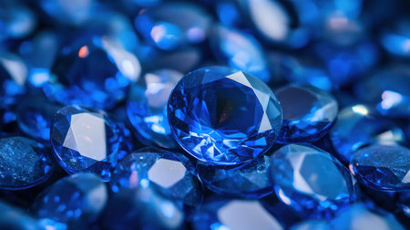 A stunning arrangement of sparkling blue gemstones displaying exquisite clarity and vibrant hues. These luxurious jewels reflect light beautifully, adding elegance to any visual project.の素材