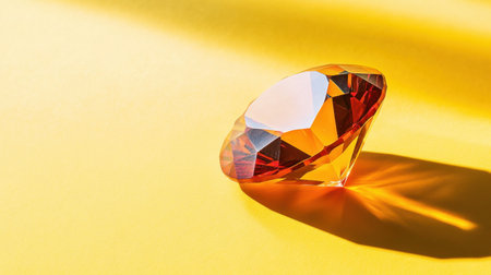 A stunning gemstone glimmers on a vivid yellow background, capturing light and displaying intricate facets. This image conveys luxury and elegance.の素材