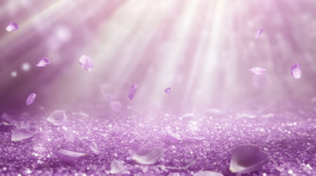 This ethereal purple background features delicate falling petals and sparkling light, creating a dreamy and tranquil atmosphere ideal for various creative projects.の素材