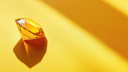 A vibrant yellow gemstone shines against a bright yellow background, showcasing its intricate cut and elegant reflections, creating a stunning visual impact.の素材