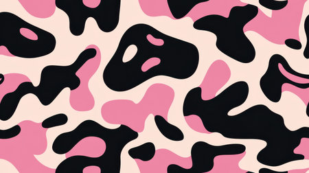 Explore this modern abstract camouflage pattern featuring pink and black shapes. Perfect for fashion, textiles, or any creative projects needing a stylish touch.の素材