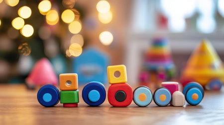 Rustic wooden tabletop with a vibrant, blurred background of a lit-up carnival at night, perfect for festive imageryの素材
