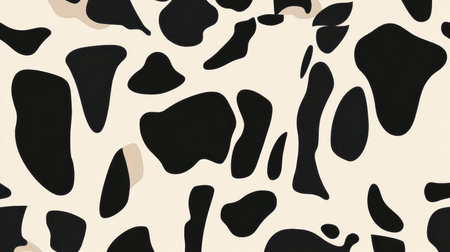 This abstract design features a playful black and white cow print pattern on a soft cream background, offering a stylish and modern touch for creative projects.の素材
