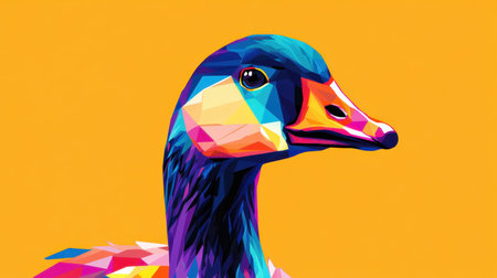 Playful, vibrant goose illustration with sharp lines and bold hues, evoking a contemporary minimalist feelの素材