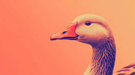 This stunning portrait captures a goose in profile against a softly colored background. The warm tones and detailed features highlight the beauty of this wildlife subject.の素材