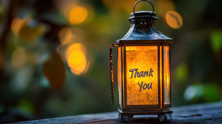 A charming lantern glows warmly with a "Thank You" message, creating a peaceful atmosphere. Perfect for expressing gratitude or enhancing cozy decor.の素材
