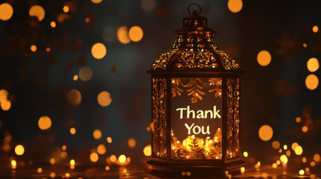 This enchanting lantern features a warm "Thank You" message surrounded by a soft bokeh background, creating a cozy and inviting atmosphere perfect for celebrations.の素材