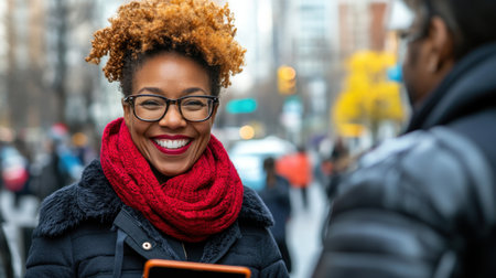 Smiling female real estate agent with a tablet, showing an apartment space to a potential buyer, capturing the warmth of home searchingの素材