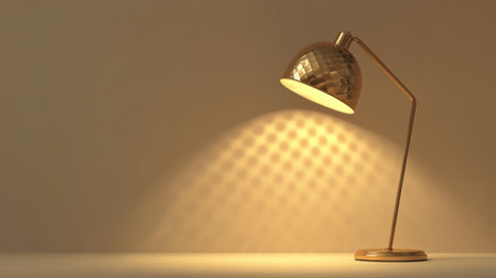 This elegant brass desk lamp emits warm light, creating a cozy atmosphere in any space. Its graceful design and gentle shadows enhance interior aesthetics beautifully.の素材