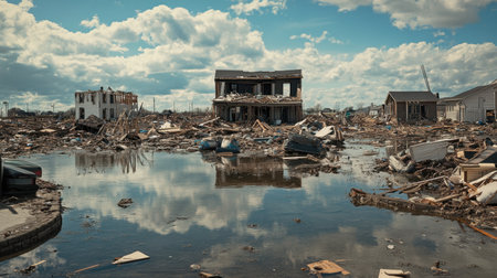 Disaster recovery, community, rebuilding, helping hands, support.の素材