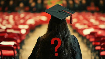 Graduation gown, question mark, student, future, uncertainty.の素材