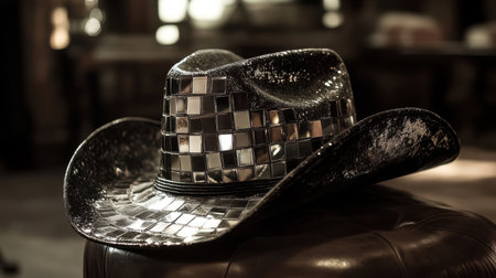 Mirror-tiled cowboy hat, black velvet, gay cowboy, fashion, styleの素材