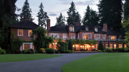 Mansion, driveway, luxury house, evening, dream home.の素材