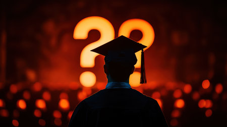 Question mark, graduate student, graduation gown, future, decision.の素材