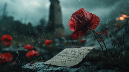 War memorial, handwritten note, thanks, remembrance, tribute.の素材