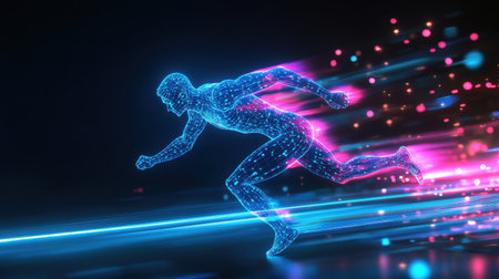 A striking digital illustration of a human figure in motion, showcasing dynamic energy and vibrant colors. Perfect for tech or athletic themes.の素材