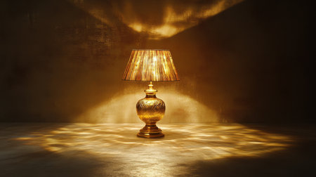 An elegant table lamp emits warm light, creating a cozy atmosphere with unique shadows and textures, making it perfect for stylish interior decor.の素材