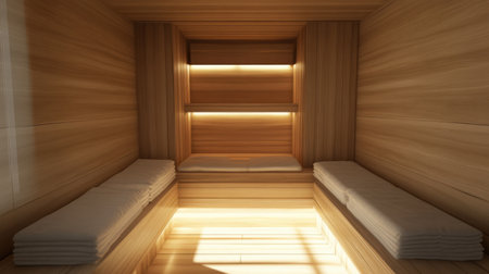 Wooden closet interior with soft lighting and clean lines, emphasizing minimalist decorの素材