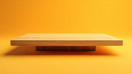 A minimalist wooden table stands on a bright yellow background. This image showcases clean lines and modern design, perfect for display or styling purposes.の素材