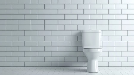 This image showcases a modern bathroom featuring a sleek white toilet against a clean, minimalist tiled wall. Ideal for design inspiration and home renovation projects.の素材
