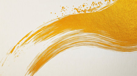Discover an elegant abstract golden brushstroke on a soft white background, perfect for adding a touch of luxury and modern artistry to your creative projects.の素材