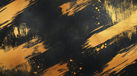 A captivating abstract background featuring bold gold brush strokes on a dark surface, perfect for creative projects, artistic designs, and elegant decorations.の素材