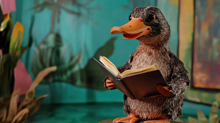 Adorable animated bird character captures attention while reading a book in a colorful setting, ideal for educational themes, storytelling, and creative illustrations.の素材