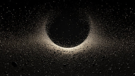 Witness a breathtaking cosmic scene depicting a dark celestial body elegantly enveloped by countless glittering stars and cosmic particles, evoking a sense of wonder.の素材