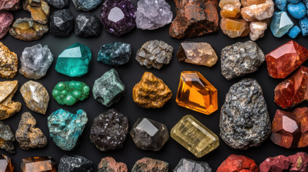 Explore a vibrant array of unique gemstones showcasing diverse colors and shapes, ideal for educational, artistic, or decorative purposes. Perfect for nature enthusiasts and artists alike.の素材
