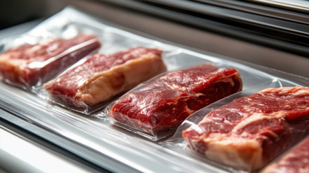 Premium cuts of beef steak in vacuum sealed packaging, perfect for meal preparations. Ideal for culinary enthusiasts who prioritize freshness and quality in cooking.の素材