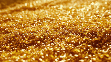 A mesmerizing close-up of golden seeds displayed in soft light, showcasing a rich texture and vibrant color ideal for enhancing various creative projects and backgrounds.の素材