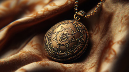 Discover the beauty of a vintage ornate pocket watch gracefully placed on textured fabric, capturing timeless elegance and intricate craftsmanship in stunning detail.の素材