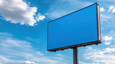 A striking empty billboard stands tall against a clear blue sky adorned with fluffy clouds, offering a perfect canvas for advertising, promotions, or creative designs in outdoor settings.の素材