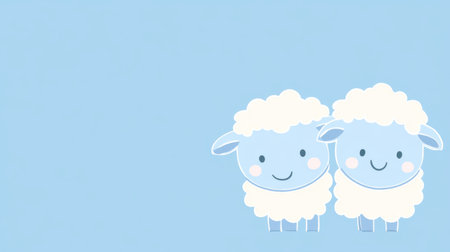 Adorable cartoon sheep designed with fluffy wool and cheerful expressions. Ideal for children's art projects, nursery themes, or playful designs featuring a soft pastel background.の素材