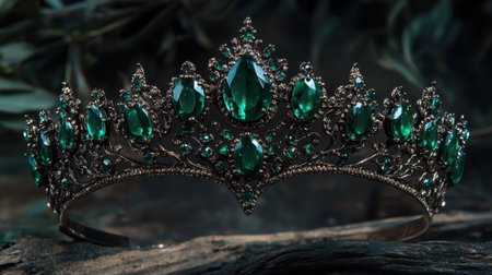 This stunning emerald crown features intricate designs and sparkling gemstones, perfect for showcasing elegance and beauty in fashion and royalty themes.の素材